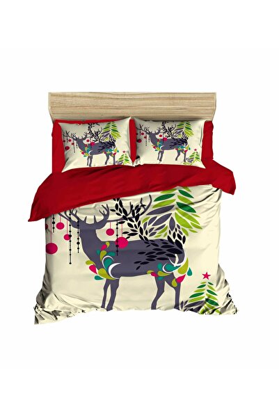 Fabeteks New Year's Deer Decorated Digital Bedding Set