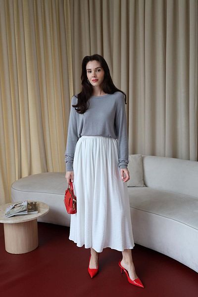 Tuba Butik Pulover de damă cu gât crew Basic Knitwear Gri