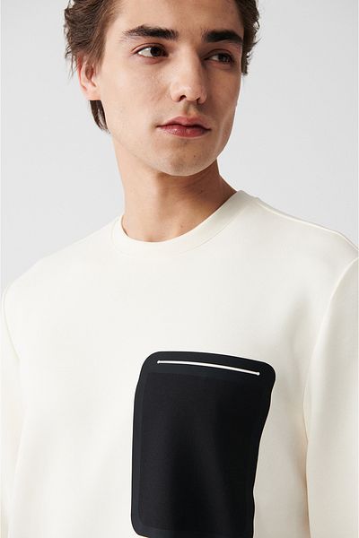 Avva Ανδρικό φούτερ με στάμπα εκρού Soft Touch Crew Neck A31y1206