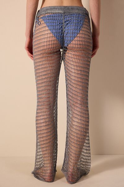 Penti Glänzende Silberhose aus Netzstoff – Gamze Erçel-Kollektion