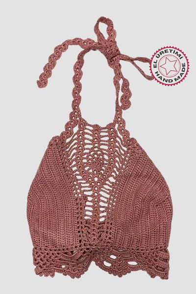Uretti - Aslı 5776 Χειροποίητο Pink Crop Top
