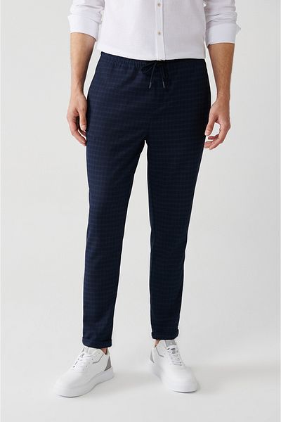 Avva Marineblaue Herren-Jogginghose mit elastischem Bund und Schnürung, A31y3007
