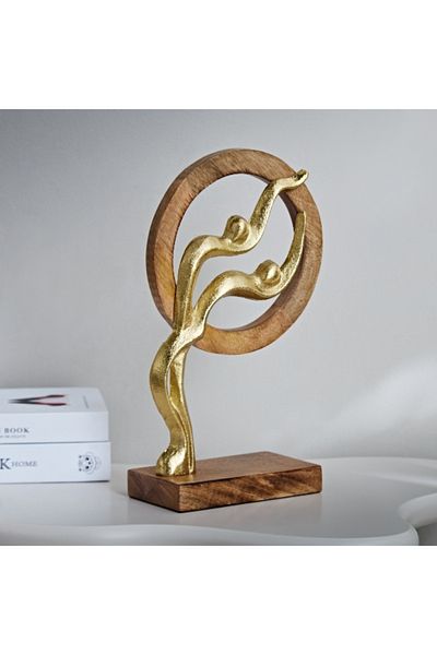Home Box Odin Aluminum Sculpture with Wooden Ring - 20x7x31 cm