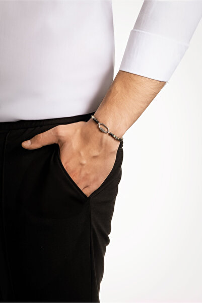 So CHIC... Jasper and Hematite Stone 23 cm Steel Men's Bracelet