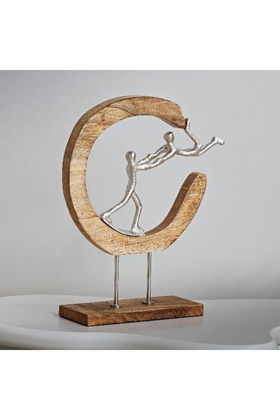 Home Box Odin Aluminium Enjoy Sculpture with Wooden Base 27x9x36 cm