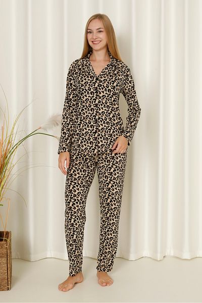 Wordex Mr 9507 Leopard Print Milan Σετ γυναικείες πιτζάμες με μαλακό ύφασμα λύκρα με κουμπιά