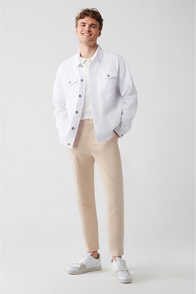 Avva Men's Beige Flexible Chino Trousers with Elastic Back Waist A31Y3201