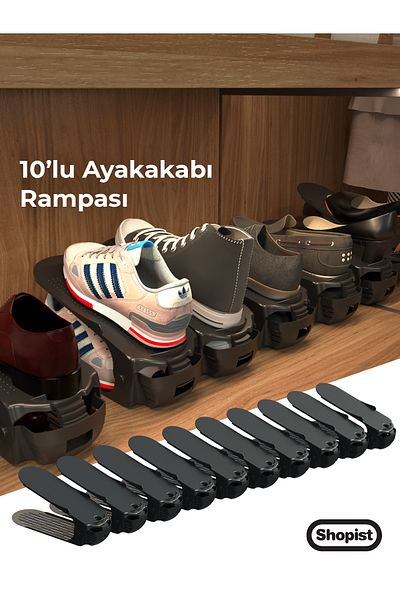 SHOPİST 10-Piece Adjustable Shoe Ramp Shoe Organizer Organizer Shoe Stand Shoe Rack