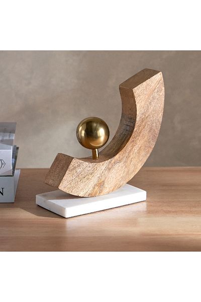 Home Box Liv Wooden Accent Decor with Marble Base - 16x6x19 cm