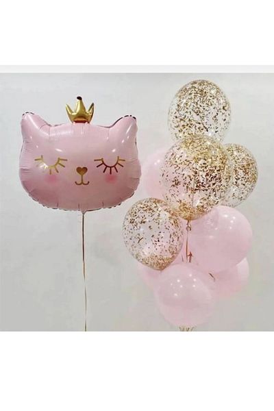 Çemrek Süs Parti Pink Cat Foil Balloon Set of 10