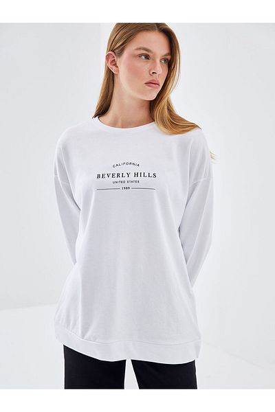 LC Waikiki Crew Neck Printed Oversize Women's Thick Sweatshirt