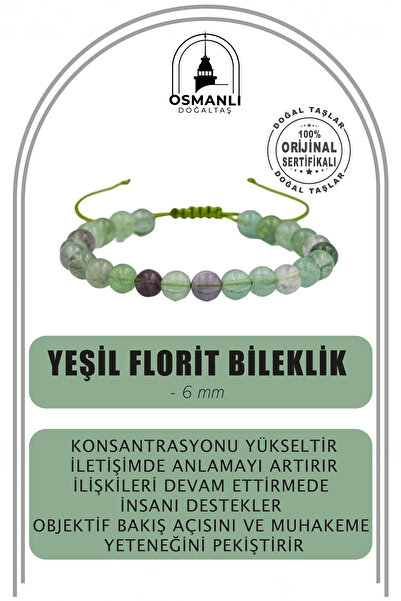 OSMANLI DOĞAL TAŞ سوار من الفلوريت الأخضر بطول 6 مم من الحجر الطبيعي