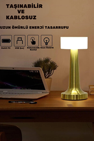 neeko Şarjlı Dokunmatik Dim Edilebilir Masa Lambası 3 Renk Işık İnci GOLD