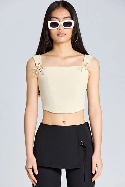 World Fashion Trends WFT2584 Μπεζ περικοπή με λουράκι δαντέλας