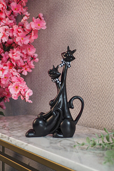 Ella's Design Studio Sevgili Kediler Biblo Siyah, Dekoratif Kedi Heykeli, Mas...
