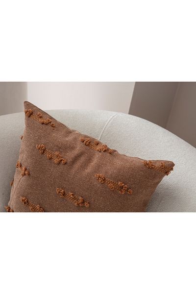 BUGİ HOME COLLECTİON Ленена калъфка за възглавница с шарка на гребло и бродерия 43x43 см, Декоративна калъфка за възглавница