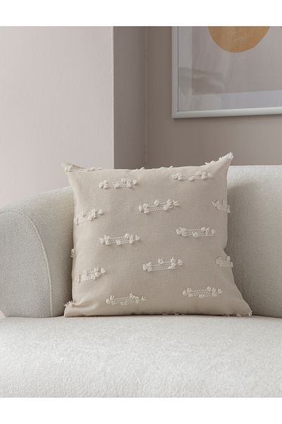 BUGİ HOME COLLECTİON Rake Patterned Punch Embroidered Linen Throw Pillow Cover 43X43Cm, Decorative Throw Pillow Cover
