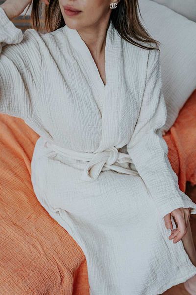 Mia Home & Baby 4 Layer Muslin 100% Natural Cotton Kimono Model Bathrobe/Evening Dress