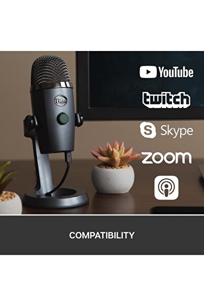 logitech ميكروفون USB Blue Yeti Nano Premium لأجهزة الكمبيوتر الشخصية وأجهزة Mac والألعاب والتسجيل والبث المباشر - رمادي