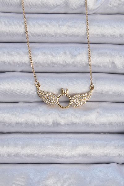 Skygo 316L Steel Chain Gold Color Winged Solitaire Necklace - Tj-Bko9077