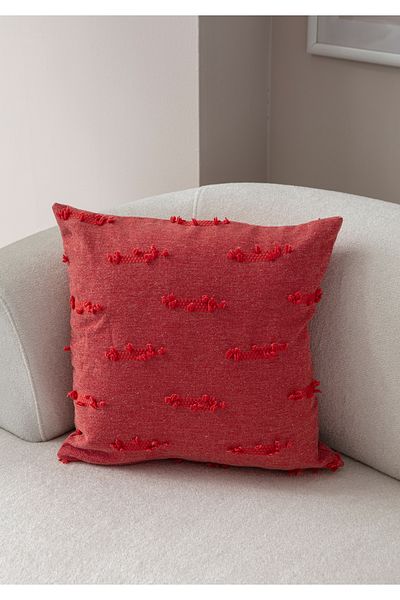 BUGİ HOME COLLECTİON Rake Patterned Punch Embroidered Linen Throw Pillow Cover 43X43Cm, Decorative Throw Pillow Cover