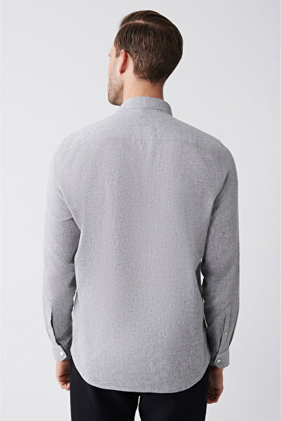 Avva Ανδρικό πουκάμισο με κολάρο ανθρακί, λινό μείγμα, κανονική εφαρμογή B002027