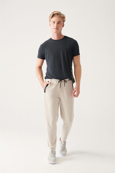 Avva Ecru Herren-Jogginghose – Soft Touch, Taillenschnürung und elastisches Bein A31y3407