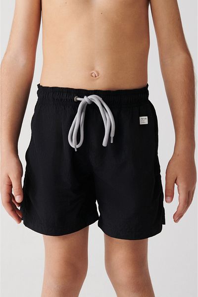 Avva Schwarze, schnell trocknende Badeanzug-Badeshorts für Jungen mit spezieller Tragetasche A31y3810