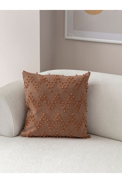 BUGİ HOME COLLECTİON 43x43 см Калъфка за възглавница от лен с ритмичен шарен мотив - Декоративна бродерия с щанца
