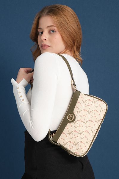 Garbalia Cecina Special Pattern Adjustable Strap Shoulder and Arm Beige Women's Bag