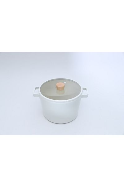 NEOFLAM ,Fika,Cooking Pot,26cm,integrated handle,Glass lid,Suitable Stovetop and Induction,Off White