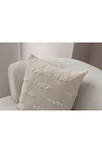BUGİ HOME COLLECTİON Rake Patterned Punch Embroidered Linen Throw Pillow Cover 43X43Cm, Decorative Throw Pillow Cover