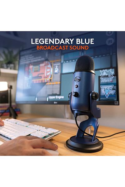 logitech ميكروفون USB Blue Yeti لأجهزة الكمبيوتر الشخصية وأجهزة Mac والألعاب والتسجيل والبث المباشر - أزرق داكن