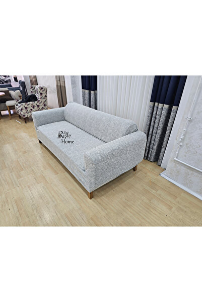 Rişte Home Kaliteli Standart Jakarli Yarı Kaplama 1 Adet 3 Kişilik Çubuk Desen Lastikli Koltuk Örtüsü, Kılıfı