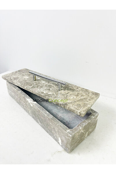 Modestmar Doğal Siyah Mermer Sunum Tabağı, Servis Tabağı Oval Kenar