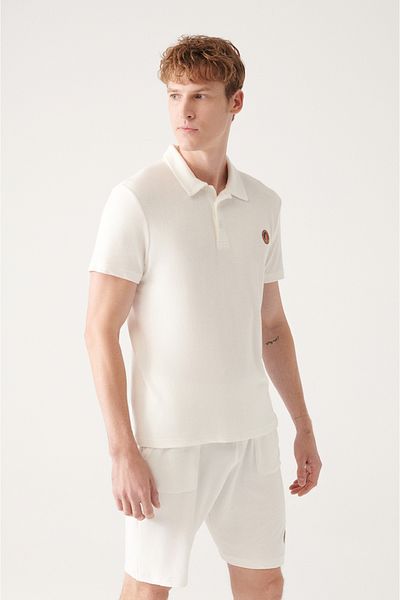 Avva Weißes Soft-Touch-Handtuch-Marine-bedrucktes Herren-T-Shirt mit Polokragen A31y1033