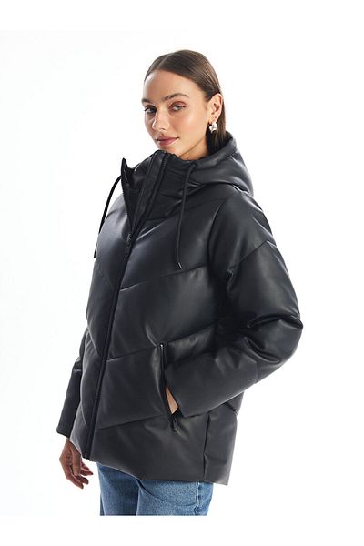 LC Waikiki Palton gonflabil pentru femei Gorunum din piele cu glugă - W49600z8