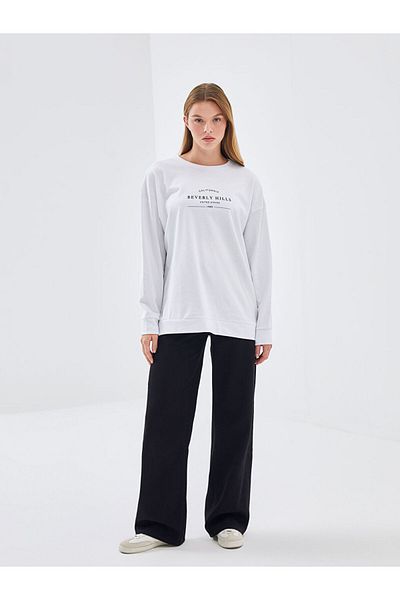 LC Waikiki Crew Neck Printed Oversize Women's Thick Sweatshirt