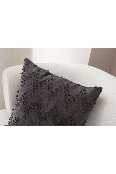 BUGİ HOME COLLECTİON 43x43cm Husă de pernă din in cu model ritmic - brodat cu pumn decorativ