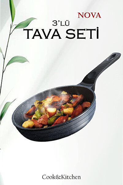 COOK KİTCHEN 3-Piece Pan Set 20 24 28 cm Granite Casting