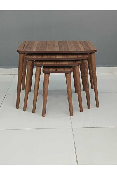 deniss home Venedik Seris 4'lü Ahşap Mdf Zigon Sehpa  Kahverengi