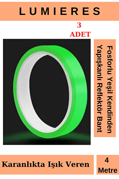 Lumieres Karanlıkta Işık Veren Fosforlu Yeşil Şerit Bant Kendinden Yapışkanlı...