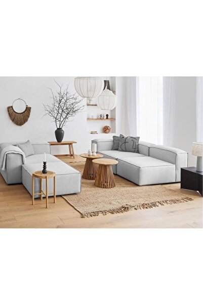 EDSY HOME Mira Relax 4 Modül Köşe Koltuk ( GRİ ) Keten Kumaş