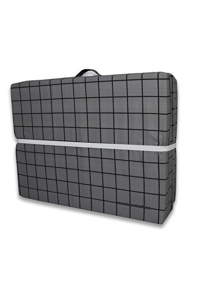 ALMİRA EV TEKSTİLİ Katlanır Sünger Yatak Minder 80x180x6 cm Ekose Gri