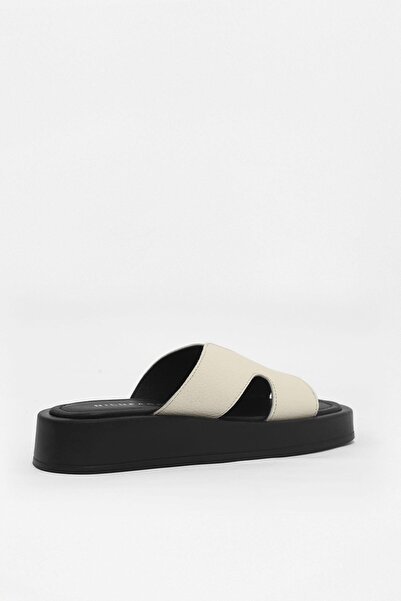 NILUFARR Genuine Leather Beige Women's Slippers - Mica