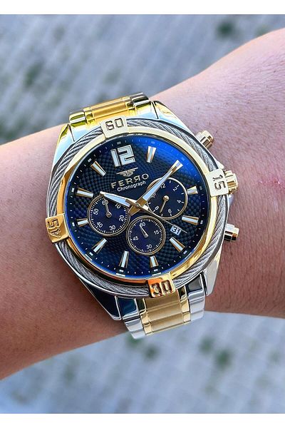 FERRO Men's Wristwatch - Waterproof Steel Case and Cord