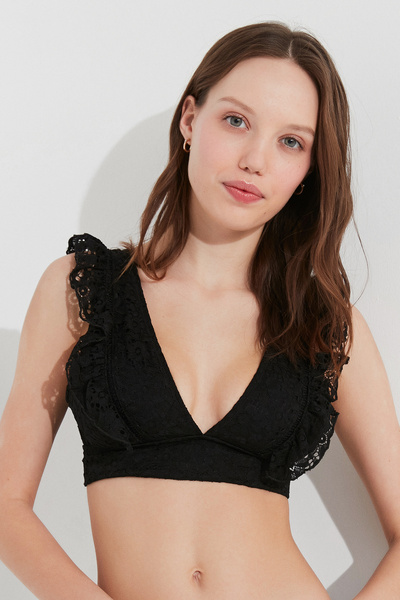 Penti Siyah Casey Deep Frill Bikini Üstü