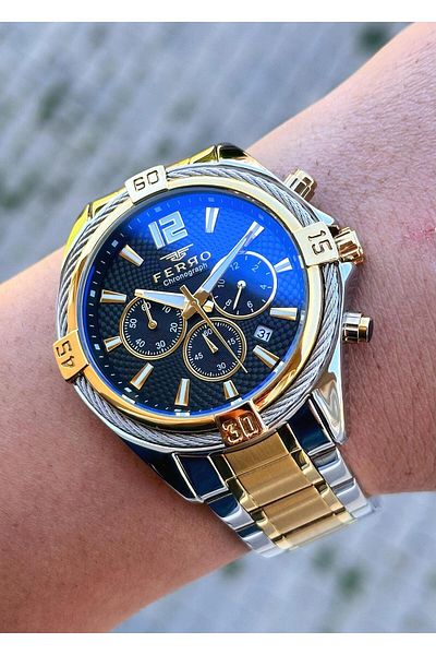 FERRO Men's Wristwatch - Waterproof Steel Case and Cord
