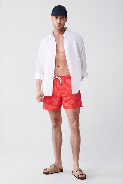 Avva Herren-Badeshorts mit Granatapfelblüten-Motiv, schnell trocknend, bedruckt, Standardgröße 003802