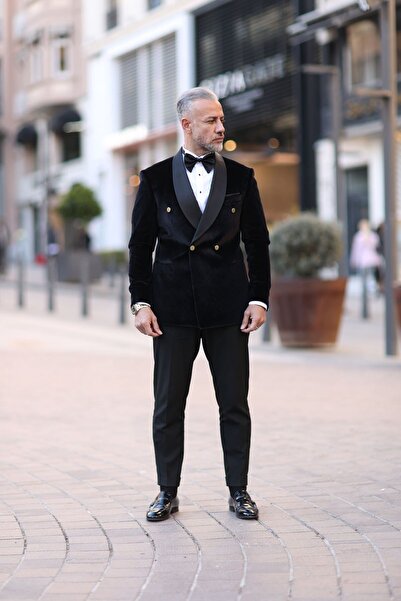 Fc Plus Siyah Damatlık Şal Yaka Takım Elbise -slim Fit